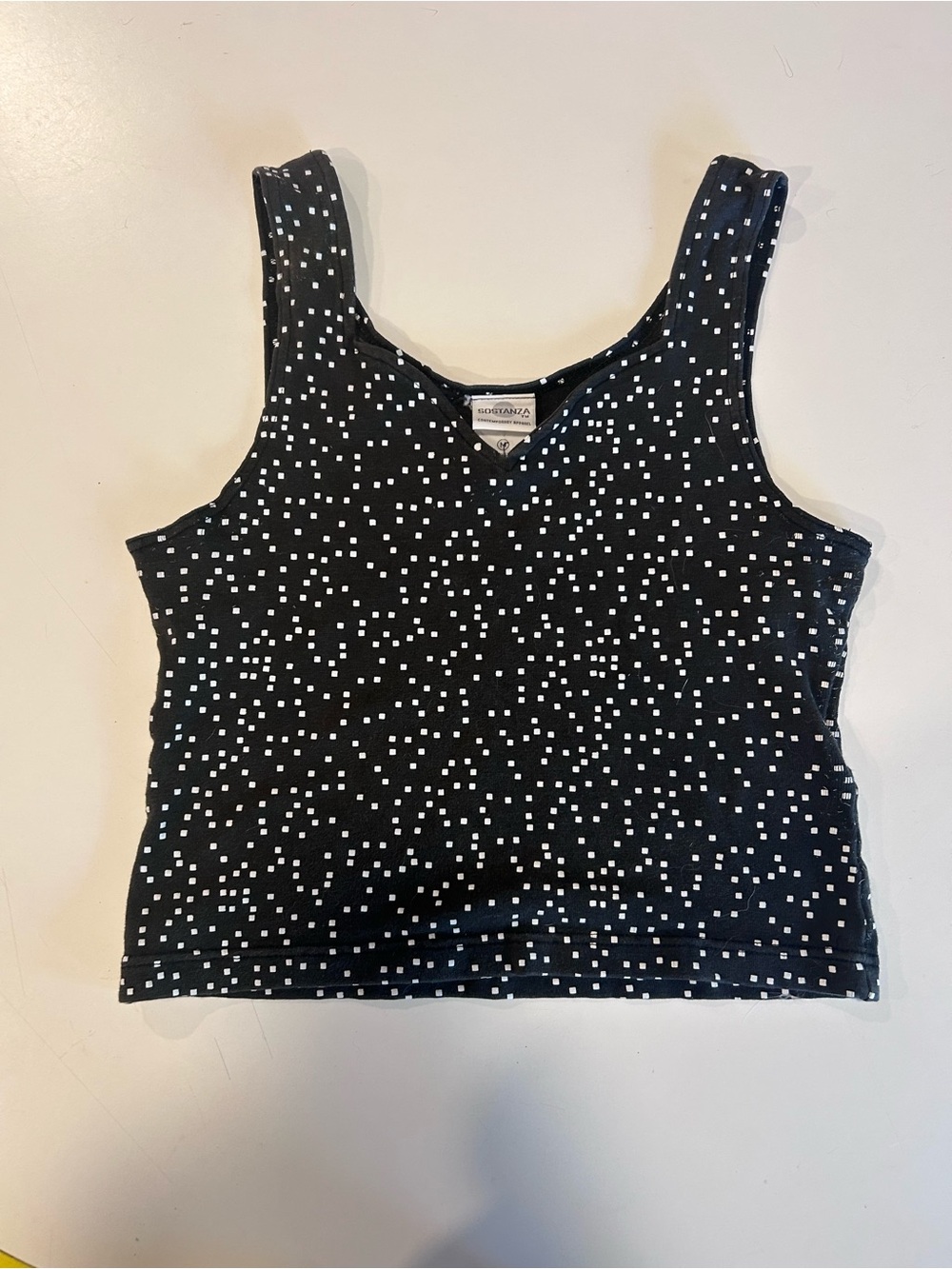Vintage Black Square-Print V-Neck Tank Top - Women